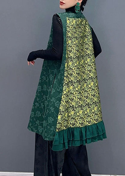 Green Asymmetrical Patchwork Button Waistcoat Fall