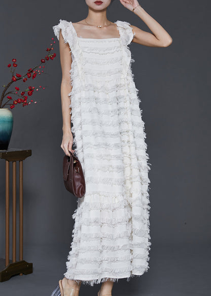 White Tasseled Cotton Summer Dresses Sleeveless