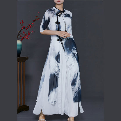 White Tie Dye Silm Fit Silk Oriental Two Piece Set Summer