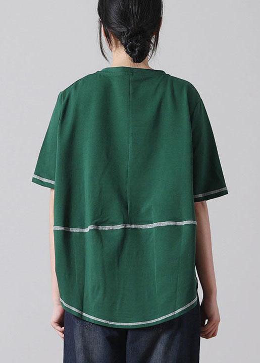 Green V Neck Short Sleeve Cotton Shirt
