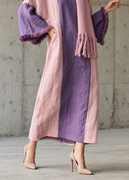 Colorblock Fuzzy Fur Patchwork Cotton Dress Fall