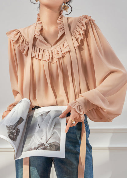 French Ruffled Ribbon Chiffon Shirts Spring