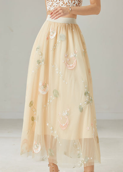 Apricot Original Design Embroidered Tulle Skirt Summer