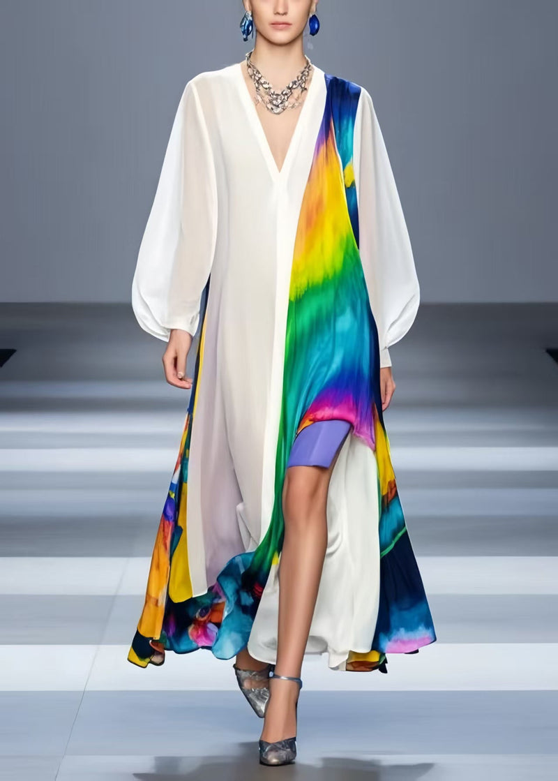 White Oversized Patchwork Chiffon Beach Dress Spring
