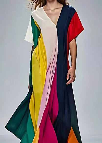 White V Neck Asymmetrical Design Silk Robe Dresses Summer