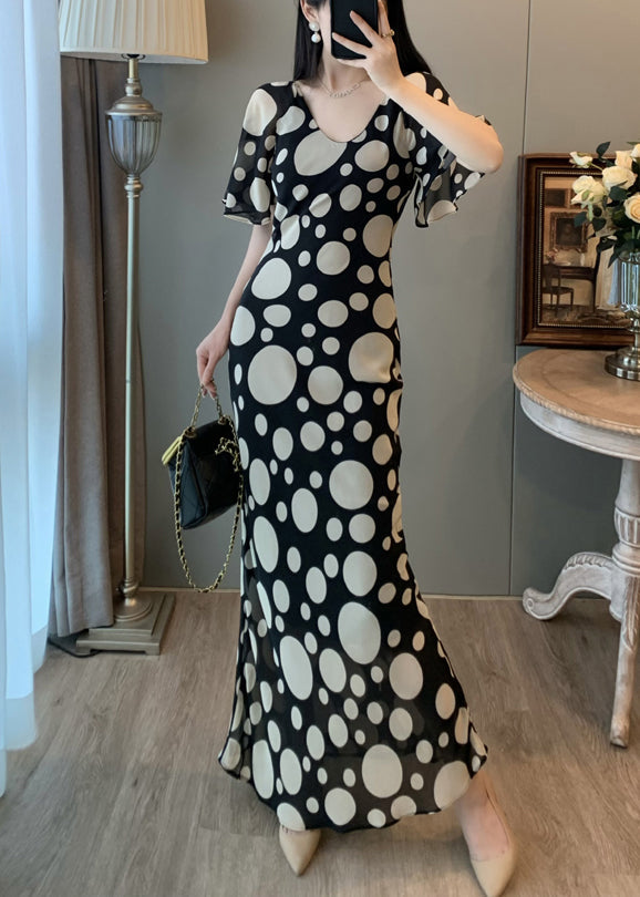 Black Print Chiffon Vacation Dresses Summer