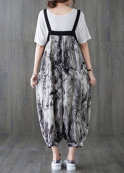 Art Ink Printing Pocket Patchwork Lantern Pant Strap Jumpsuit Spring