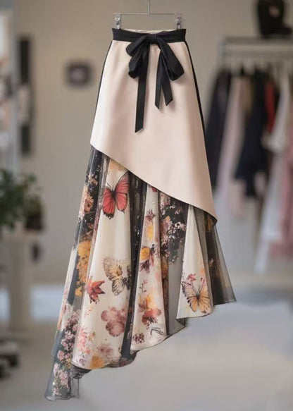 Asymmetrical Print High Waist Chiffon Patchwork Skirts Spring