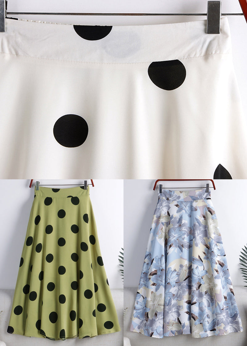 Blue Print High Waist Chiffon a Line Skirt Summer