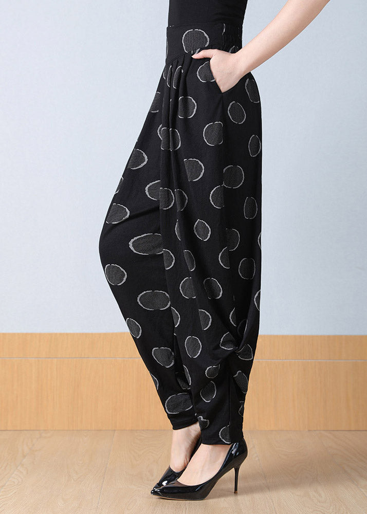 Dot Print Pockets Wrinkled High Waist Harm Pants Spring