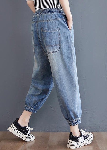 Blue Pockets Jeans Summer Cotton Pants