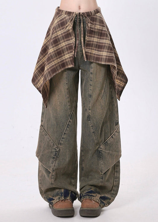 Oversized Patchwork Denim Wide Leg Pants Spring