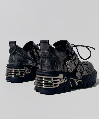Silver Lace Up Cowhide Leather Platform Shoes