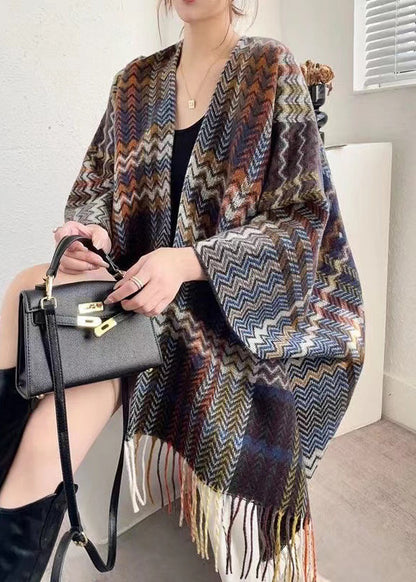 New Autumn and Winter Style Black Coffee Tassel Shawl
