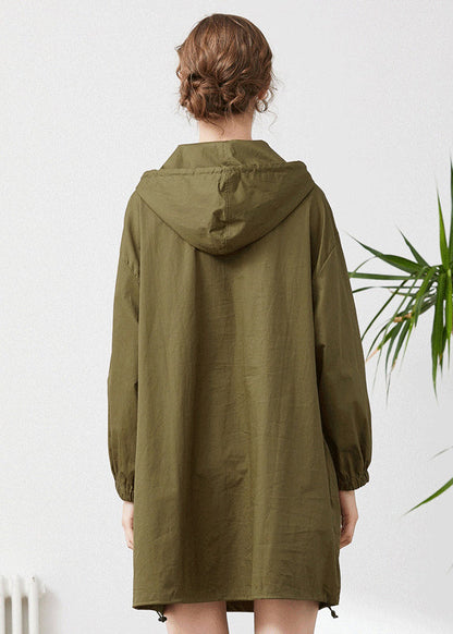Army Green Hooded Oversized Patchwork Cotton Sweatshirt Spring