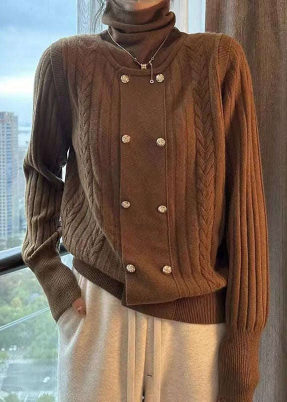 Diy Chocolate Turtle Neck Patchwork Thick Knit Knitted Tops Winter