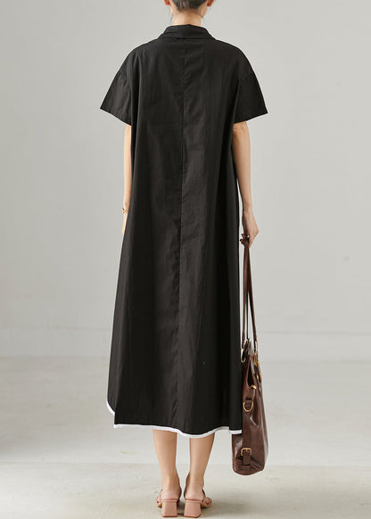 Black Oversized Print Cotton Holiday Dress Summer