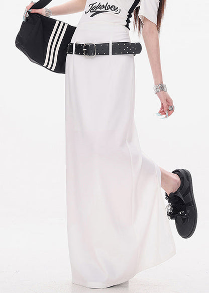 New White Sashes Back Side Open Cotton Skirt Summer