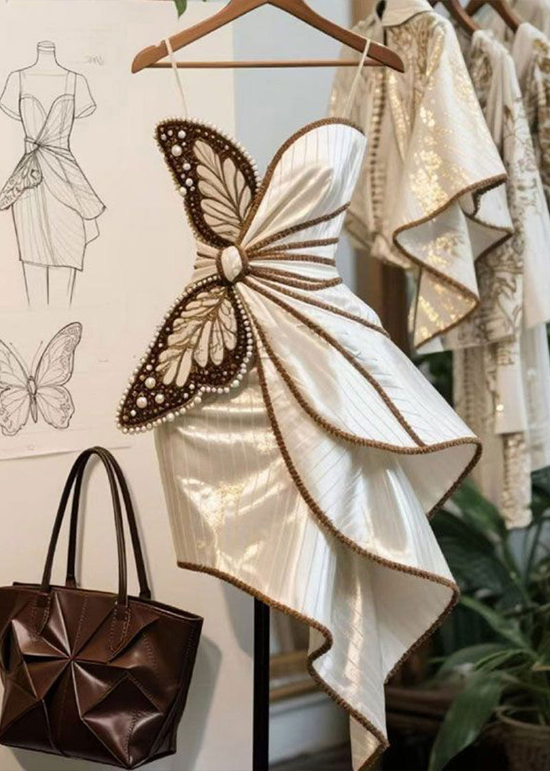 Butterfly Decoration Nail Bead Asymmetrical Dress Design New