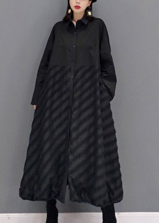 Style Black Peter Pan Collar Patchwork Shirt Dress Spring