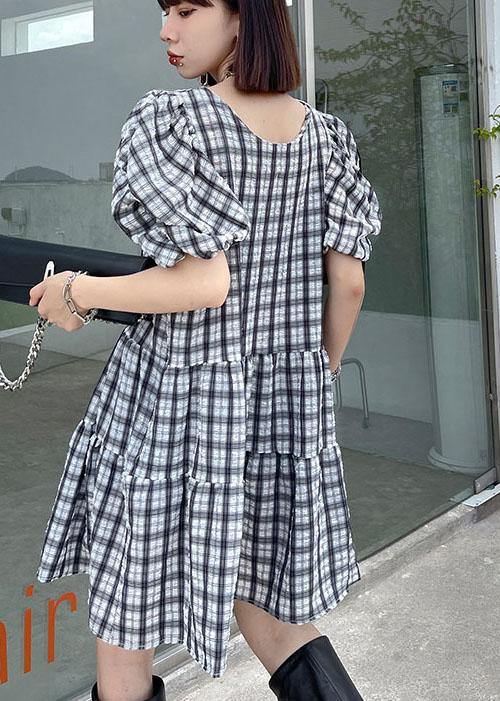 Black White Plaid Patchwork Vacation Dress Summer