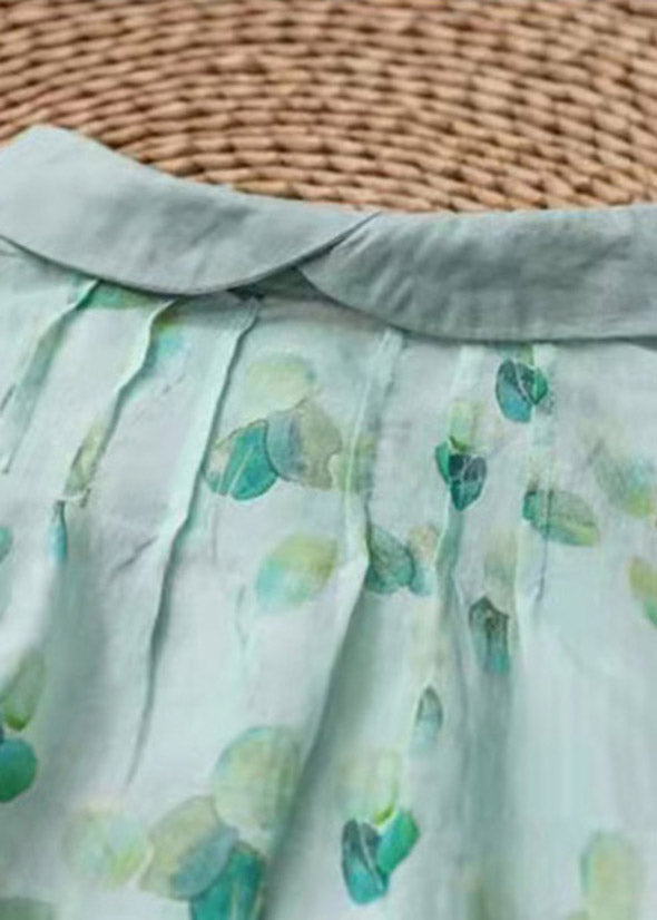 Light Green Peter Pan Collar Print Shirt Tops Long Sleeve
