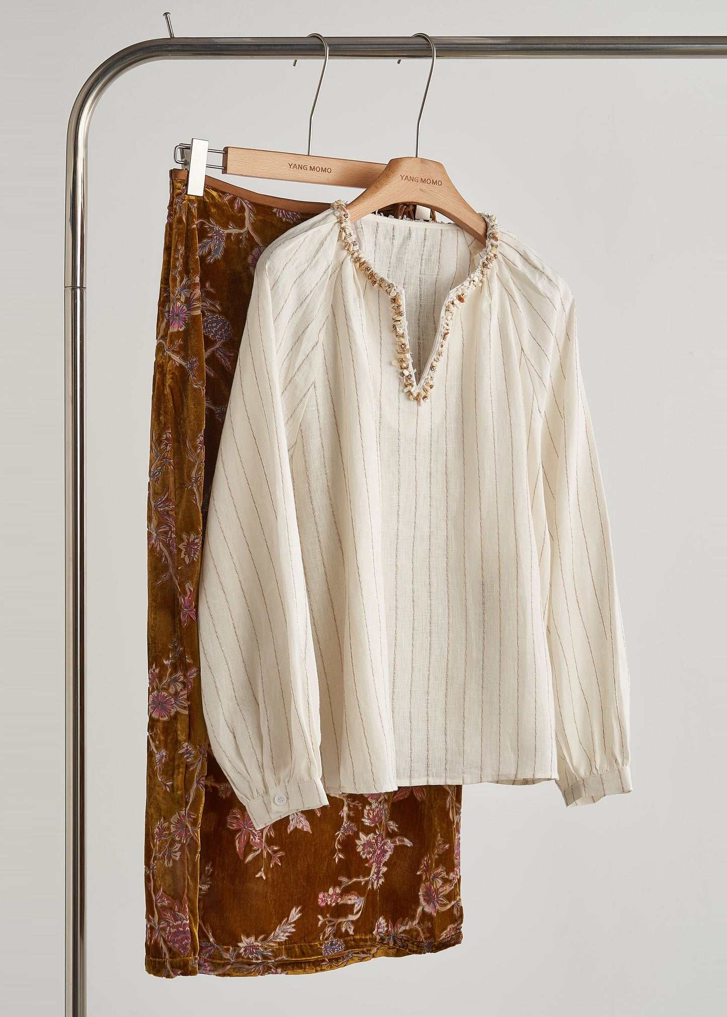 Beige V Neck Striped Two Piece Set Outfits Fall