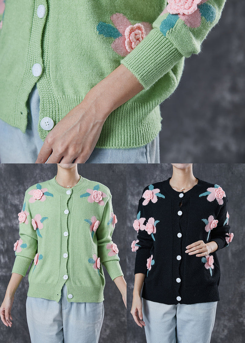 Black Cozy Knit Cardigans Stereoscopic Spring