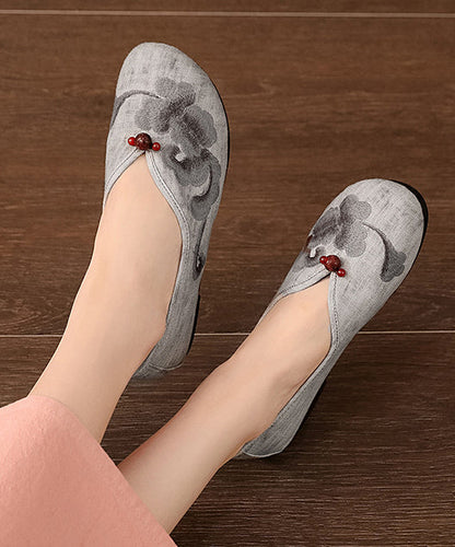 Grey Flats Comfy Cotton Fabric Embroideried Flat Feet Shoes