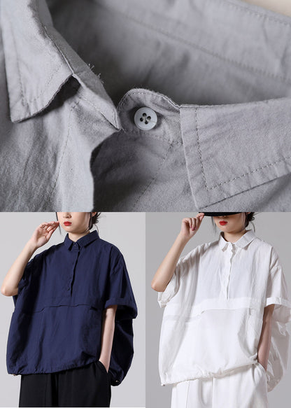 Grey Oversized Pockets Color Cotton Shirts Short Sleeve
