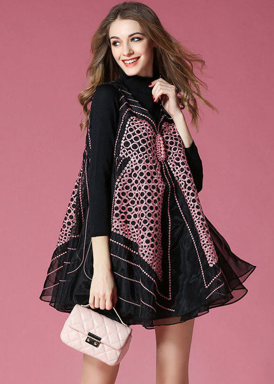 Black Embroideried Butterfly Organza Two Piece Set Clothing Spring