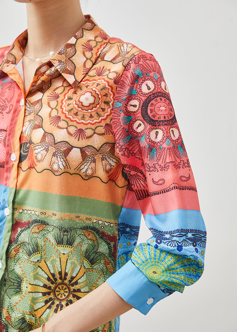 Diy Peter Pan Collar Print Silk Blouses Summer
