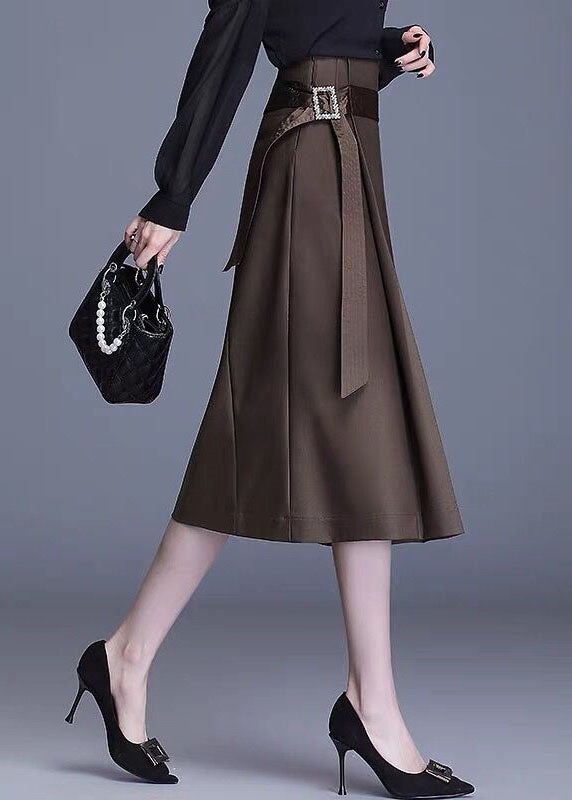 Chocolate Patchwork High Waist Cotton Skirts Spring