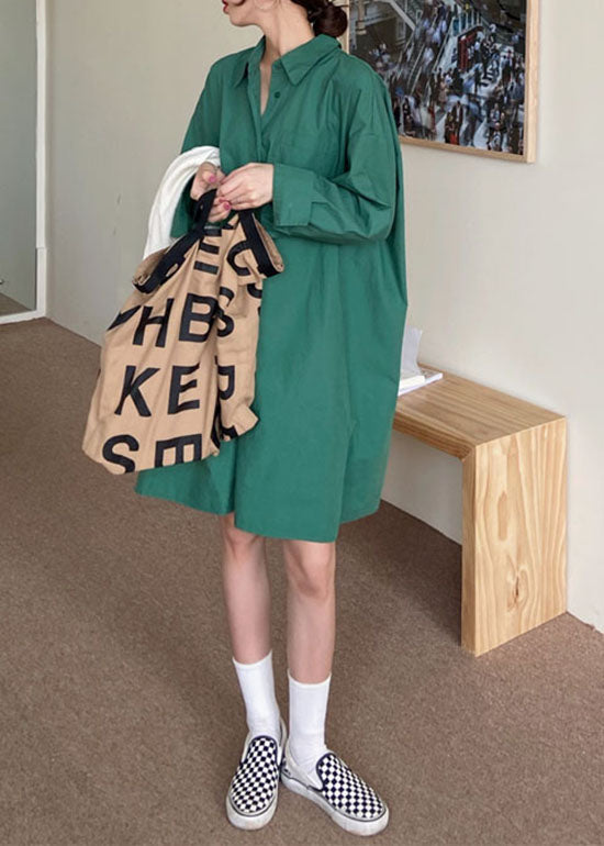 Green Button Cotton Loose Shirts Tops Spring