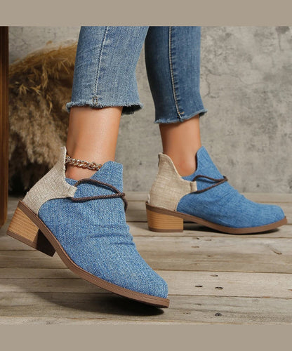 European and American Style Blue Pointed Toe Short Boots