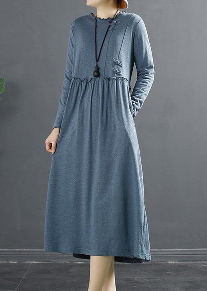 Natural Ruffled Patchwork Tunic Blue a Line Dresses