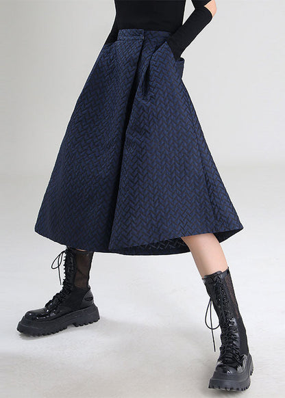 Navy Jacquard Pockets Crop Pants Spring