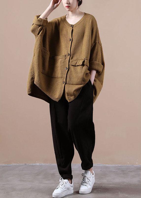 Yellow Asymmetrical Design Pockets Knit Coat