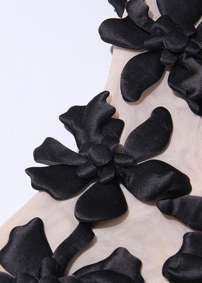 Black Decorated Tulle Tops Sleeveless