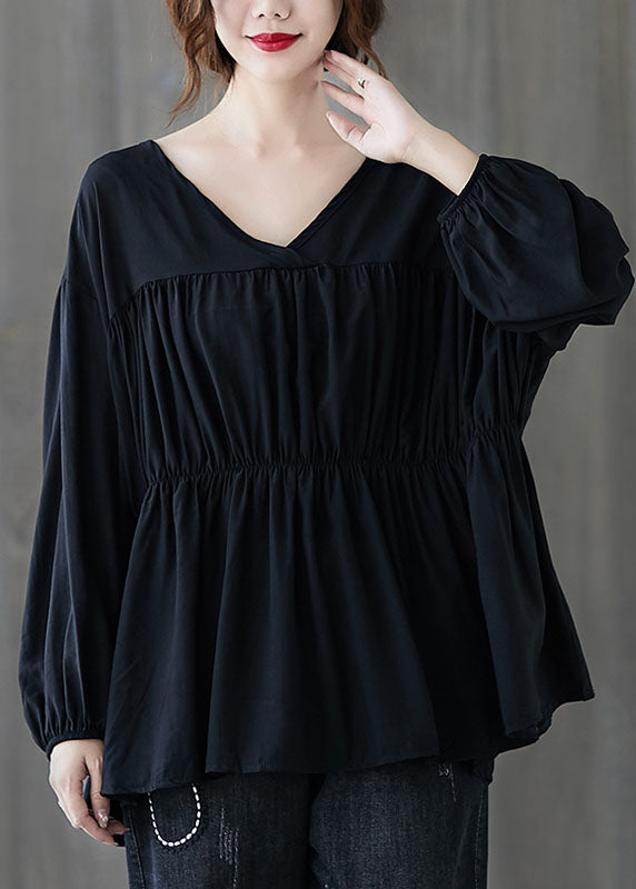 Art Black Loose Lantern Sleeve Fall Shirts