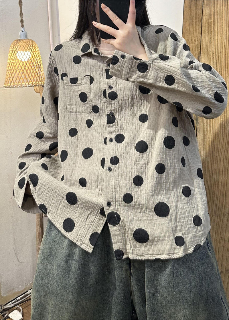 White Peter Pan Collar Cotton Dot Shirt Tops Spring