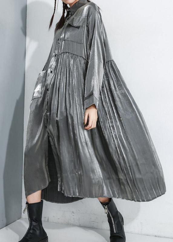 Long Sleeve Lapel Collar Loose Oversize Midi Dresses