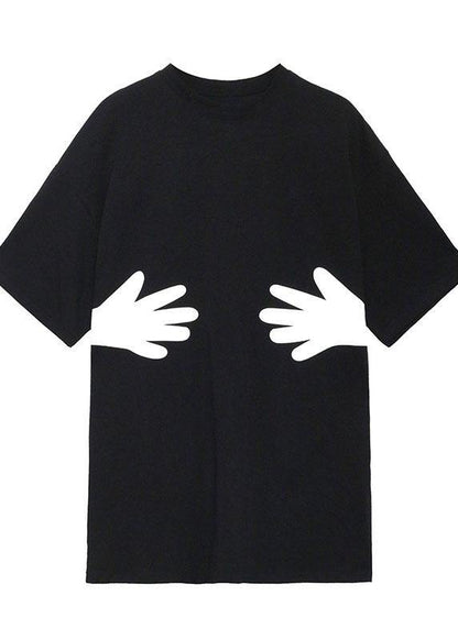 Black O Neck Hug Pattern Cotton Tee
