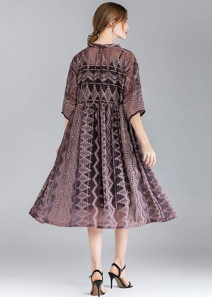 Organic Purple Chiffon Spring Half Sleeve Two Pieces Set