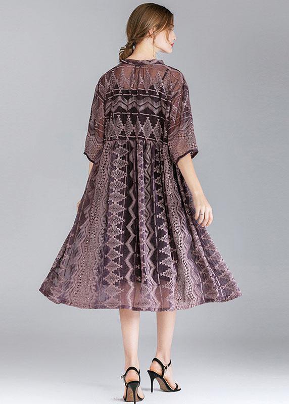 Organic Purple Chiffon Spring Half Sleeve Two Pieces Set