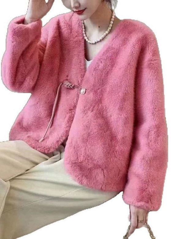 Purple V Neck Tassel Faux Fur Short Jacket Winter