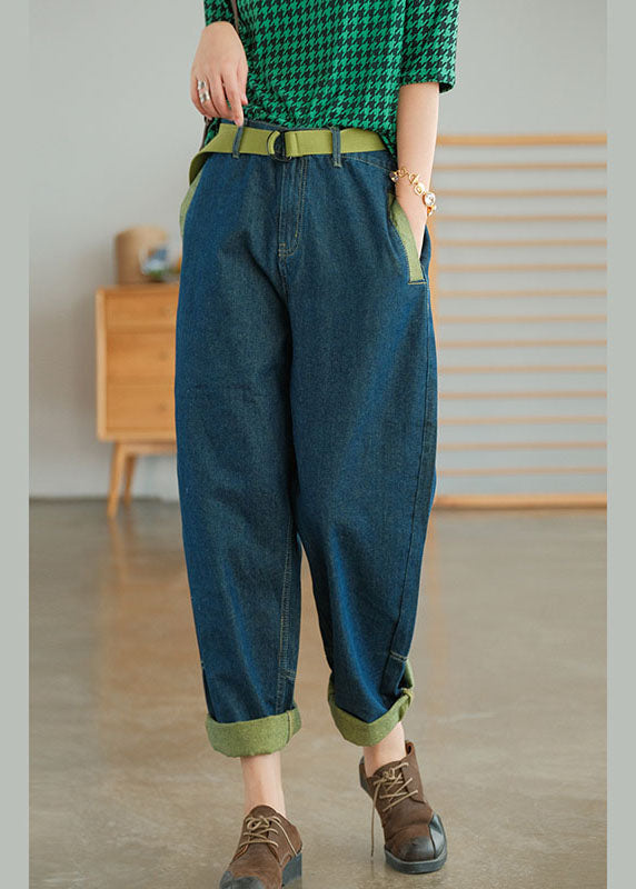 Blue Pockets Patchwork Harem Fall Pants