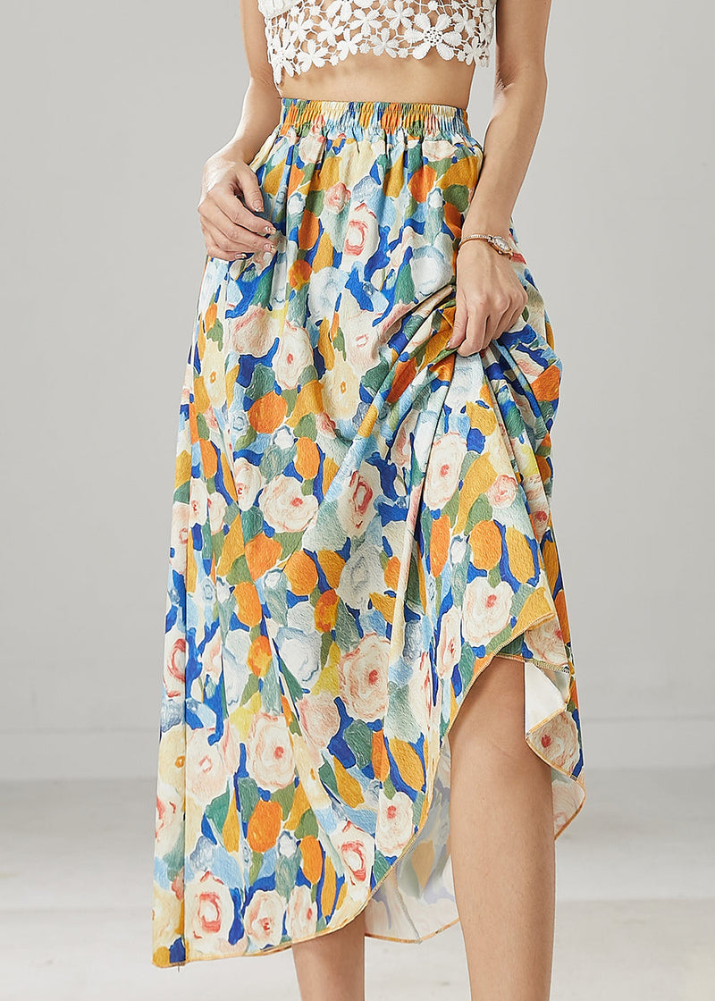 Blue Elastic Waist Chiffon Skirts Summer