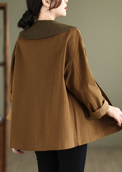 Chocolate Peter Pan Collar Patchwork Cotton Coat Spring