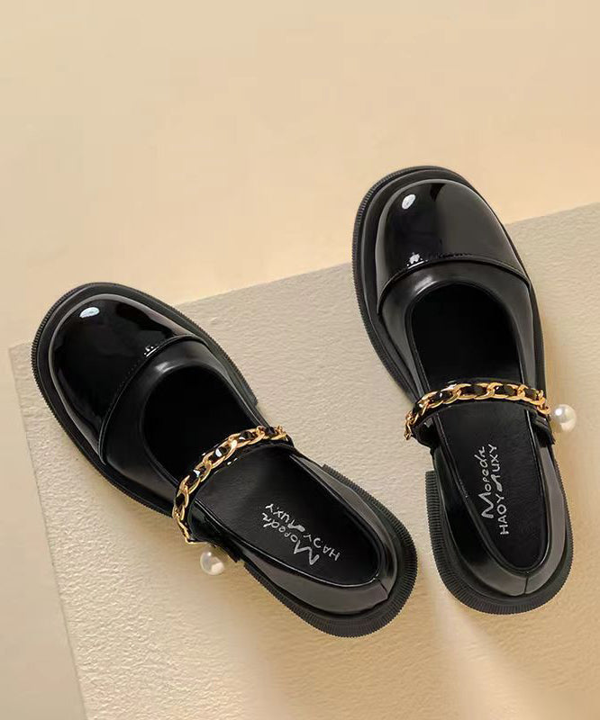 Black Pearl Splicing Buckle Strap Chunky Loafer Shoes
